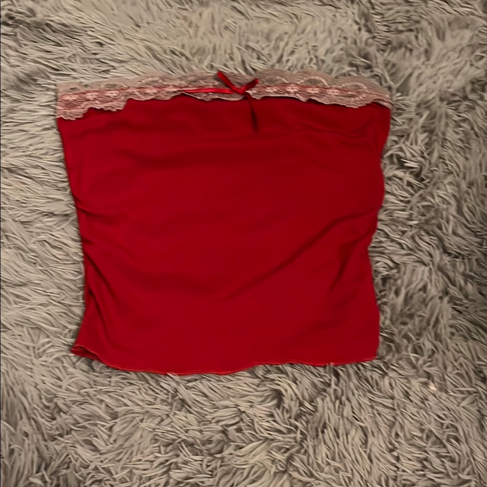 Red Lace Trim Women's Top